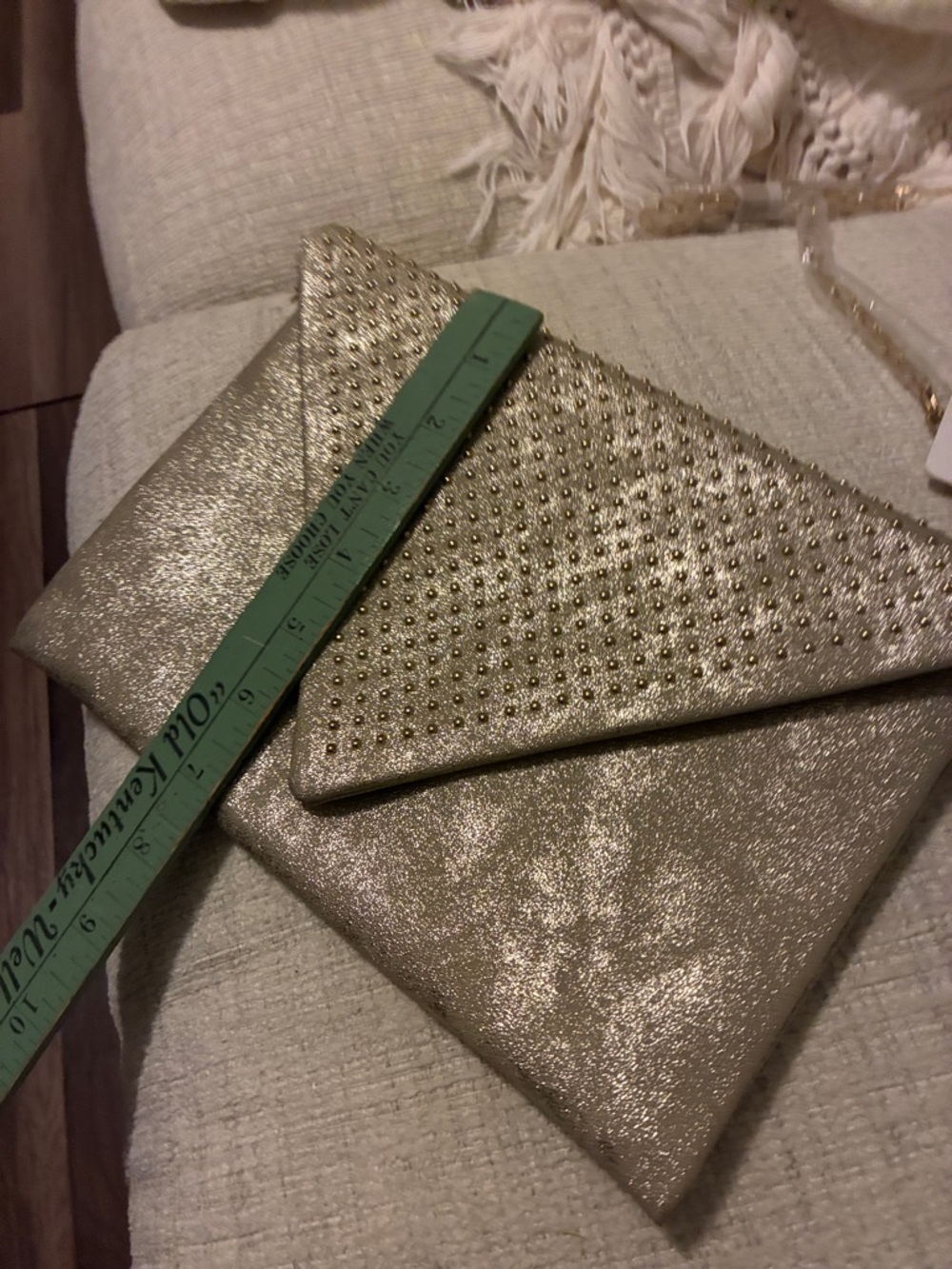 Gold Metallic Envelope Clutch with Chain Strap - Picture 6 of 14